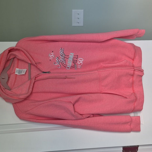 Pink/peach sweatshirt San Diego deca. Zip w/ hood, pockets. XL oversized. - Picture 1 of 4